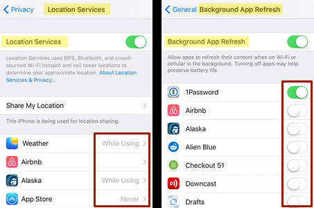 To reduce battery drain when NOT in Airplane Mode, change all Location Service to "Never" or "While Using" and minimize the number of apps that will Background Refresh.