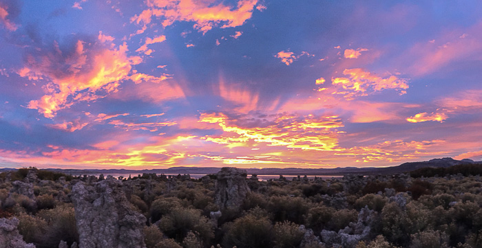 Sun rising over the tufts on Mono Lake