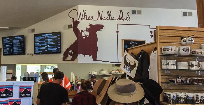 The Whoa Nellie Deli inside Lee Vining's Mobil gas station. There are plenty of tables (inside and out) for a sit-down meal.