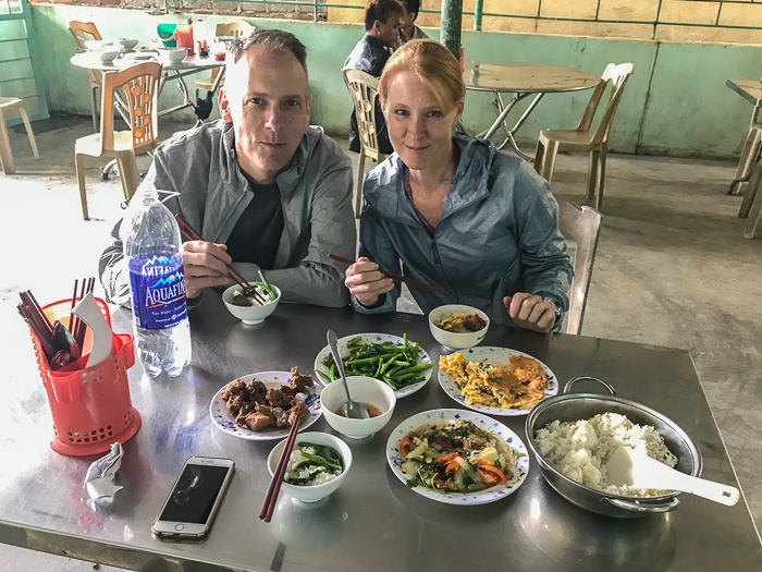 Lunch in Phong Nha. Another Sherlock mission - hunting down authentic Vietnamese food experiences. He ordered for us and we ate family style. This set-up is also typical of roadside restaurants (open air, concrete floors, utensils on the table) though the tables and chairs here were super-nice compared to most.